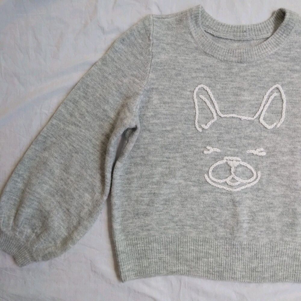 French Bulldog Frenchie Crew Sweater Gray Balloon Sleeves Women's - Picture 4 of 11